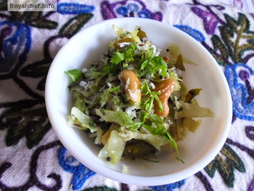 Sahi Kobi Chi Bhaji A Cabbage dish prepared in the traditional Maharashtrian Style of cooking