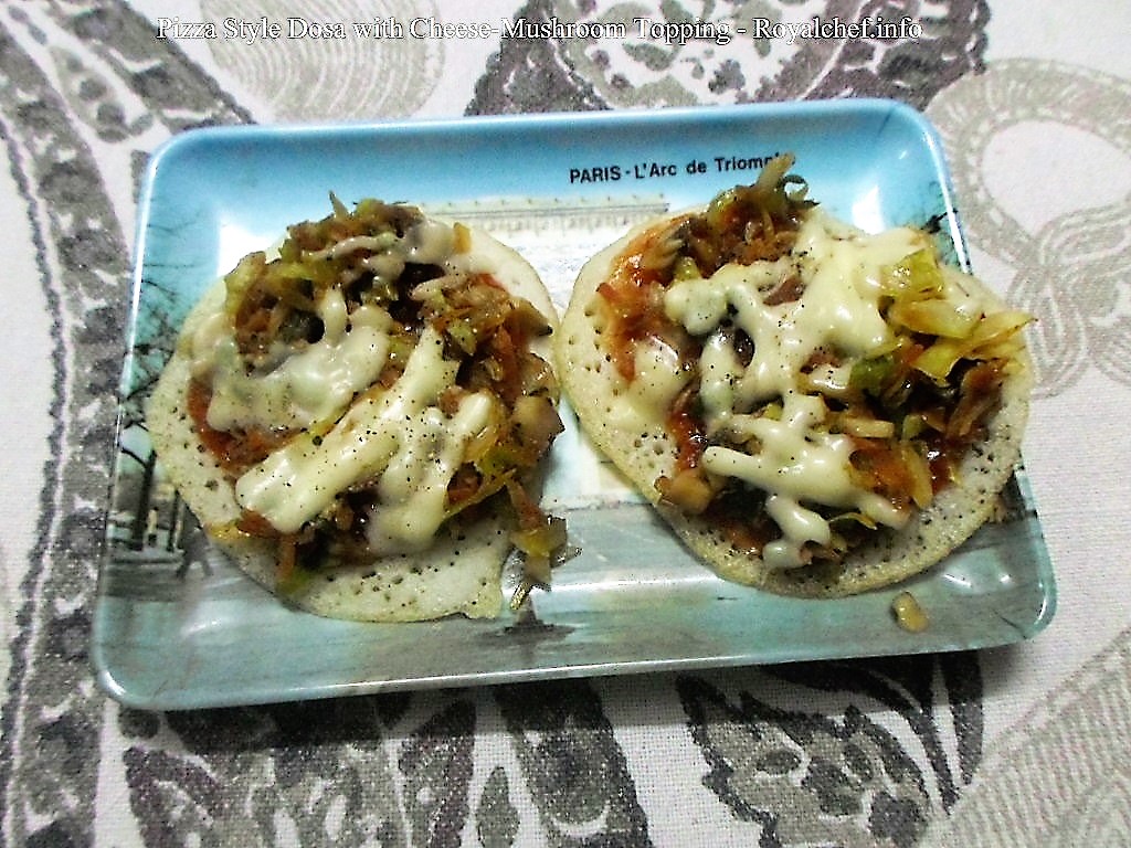 Pizza Style Dosa with Cheese-Mushroom