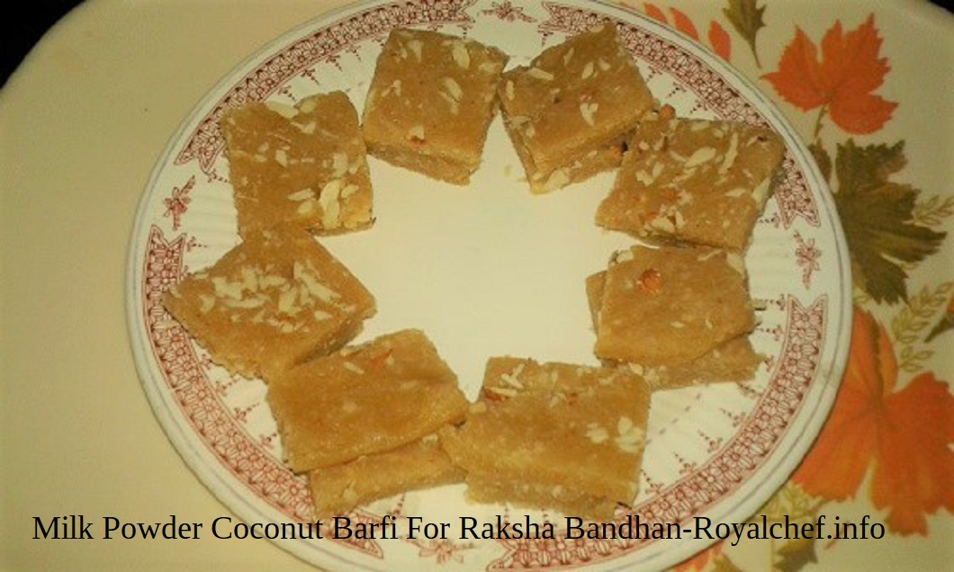 Milk Powder Coconut Barfi or Vadi For Raksha Bandhan