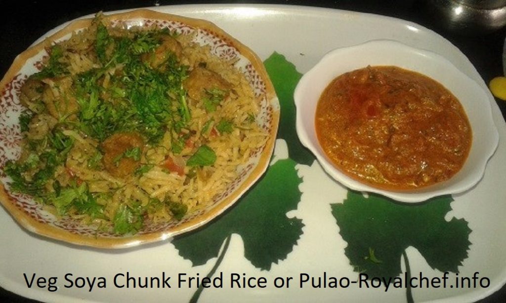Veg Soya Chunk Fried Rice Soya Pulao Soya Rice Recipe In Marathi